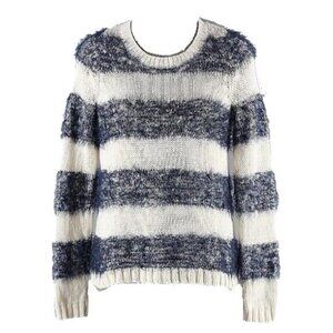 Tabitha Sz S Ivory Navy Multi Striped Cotton Acrylic Nylon Eyelash Sweater